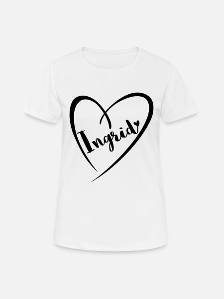 Ingrid nom Prénom dans le cadre du cœur - T-shirt respirant Femme - blanc