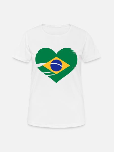 J’aime Brasil - coeur drapeau Brésil - T-shirt respirant Femme - blanc