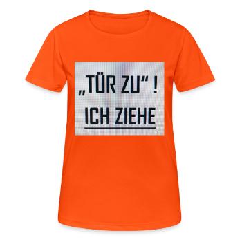 Tür zu - Frauen T-Shirt atmungsaktiv - Neonorange - Vorne - AI Model Female 172 dark (172cm)