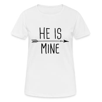 Partnershirts - He is mine - black - Women's Breathable T-Shirt - white - Front - AI Model Female 172 dark (172cm)