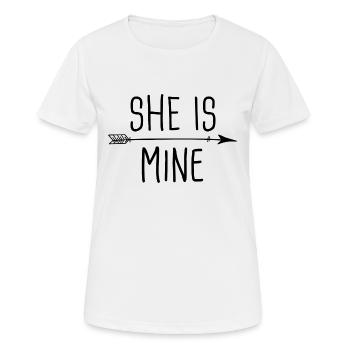 Partnershirts - She is mine - black - Women's Breathable T-Shirt - white - Front - AI Model Female 172 dark (172cm)