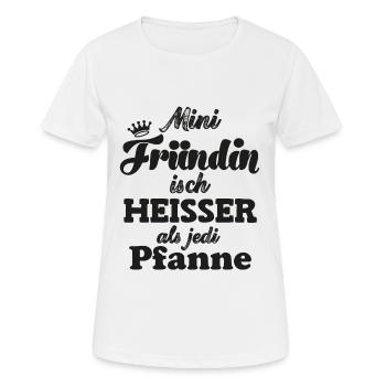 Fründin isch heisser als jede Pfanne Schweiz - Frauen T-Shirt atmungsaktiv - Weiß - Vorne - AI Model Female 172 dark (172cm)
