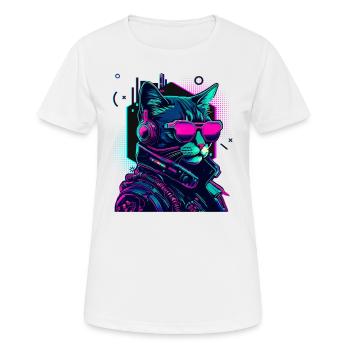 Cyberpunk Chat avec lunettes de soleil - T-shirt respirant Femme - blanc - Devant - AI Model Female 172 dark (172cm)