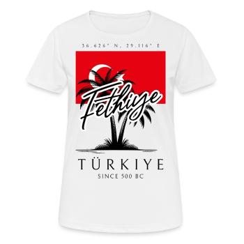 Fethiye Palmen Türkei Flagge Reise Souvenir - Frauen T-Shirt atmungsaktiv - Weiß - Vorne - AI Model Female 172 dark (172cm)