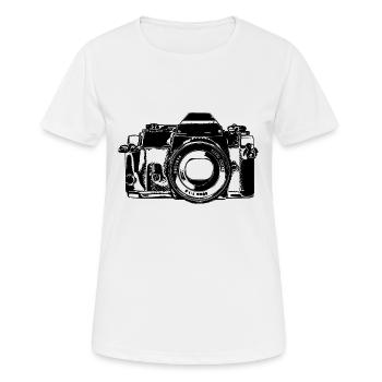 Foto Kamera Apparat - Frauen T-Shirt atmungsaktiv - Weiß - Vorne - AI Model Female 172 dark (172cm)