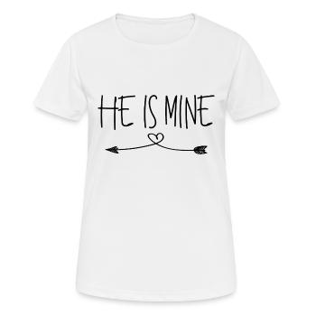 Partnershirts - He is mine - black - Women's Breathable T-Shirt - white - Front - AI Model Female 172 dark (172cm)