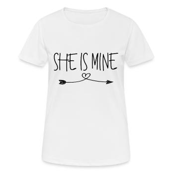 Partnershirts - She is mine - black - Women's Breathable T-Shirt - white - Front - AI Model Female 172 dark (172cm)