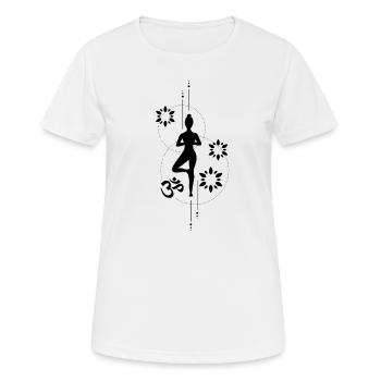 Yoga Om Symbol - Frau zeigt Baum - Frauen T-Shirt atmungsaktiv - Weiß - Vorne - AI Model Female 172 dark (172cm)
