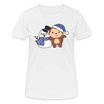 Singe avec bonhomme de neige en hiver pour Noël - T-shirt respirant Femme - blanc - Devant - AI Model Female 172 dark (172cm)