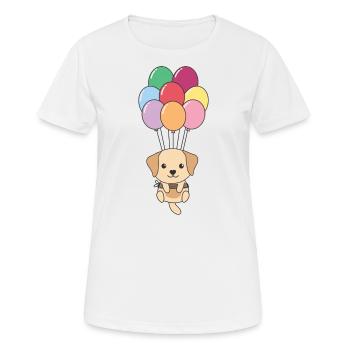 Labrador flies upwards with colorful balloons - Women's Breathable T-Shirt - white - Front - AI Model Female 172 dark (172cm)