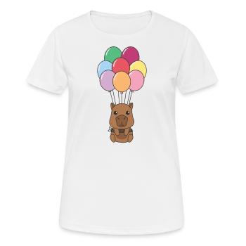 Capybara flies upwards with colorful balloons - Women's Breathable T-Shirt - white - Front - AI Model Female 172 dark (172cm)