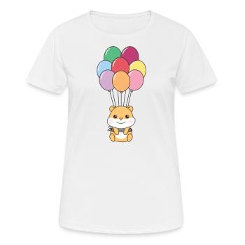 Hamster flies upwards with colorful balloons - Women's Breathable T-Shirt - white - Front - AI Model Female 172 dark (172cm)