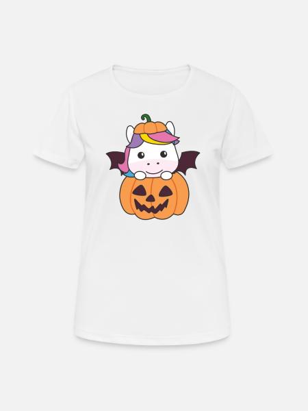 Einhorn Happy Halloween Kürbis Fledermaus Kostüm - Frauen T-Shirt atmungsaktiv - Weiß