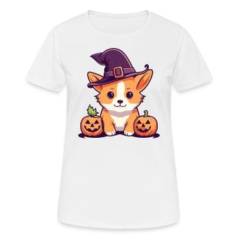 Halloween Witch Hat Pumpkin Dog Corgi - Women's Breathable T-Shirt - white - Front - AI Model Female 172 dark (172cm)