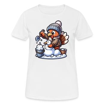 Une petite dinde construit un bonhomme de neige pour Thanksgiving - T-shirt respirant Femme - blanc - Devant - AI Model Female 172 dark (172cm)