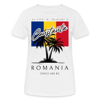 Constanta Rumänien Palmen Flagge Reise Souvenir - Frauen T-Shirt atmungsaktiv - Weiß - Vorne - AI Model Female 172 dark (172cm)