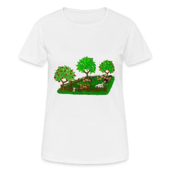 Kuh Herde Familie, Wiese mit Hund als Aufpasser. - Frauen T-Shirt atmungsaktiv - Weiß - Vorne - AI Model Female 172 dark (172cm)