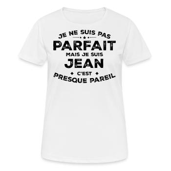 Jean Un Prénom, Une Attitude L’Humour Jean - T-shirt respirant Femme - blanc - Devant - AI Model Female 172 dark (172cm)
