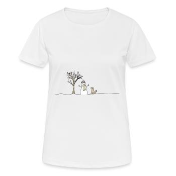 Snow Snowman Dog Stick Throwing Sticks - Women's Breathable T-Shirt - white - Front - AI Model Female 172 dark (172cm)