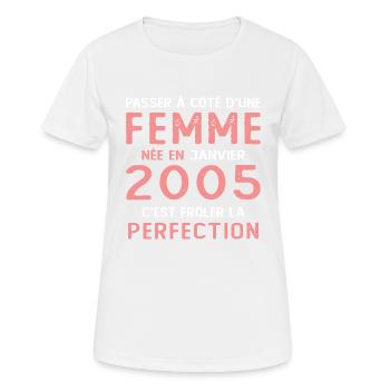 Cadeau D'anniversaire Femme Née En Janvier 2005 - T-shirt respirant Femme - blanc - Devant - AI Model Female 172 dark (172cm)