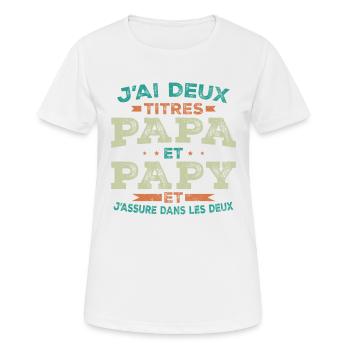 J ai Deux Titres Papa Et Papy - T-shirt respirant Femme - blanc - Devant - AI Model Female 172 dark (172cm)