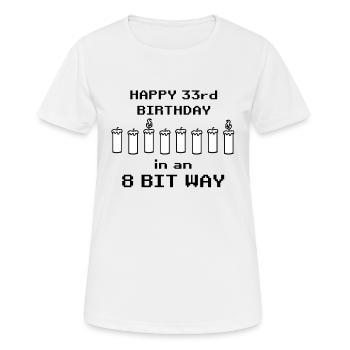 binaire joyeux anniversaire 8bit 33 anniversaire nerd gamer - T-shirt respirant Femme - blanc - Devant - AI Model Female 172 dark (172cm)
