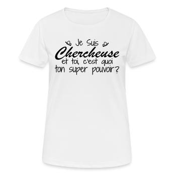 Ich bin Forscher. Was ist deine Superkraft? - Frauen T-Shirt atmungsaktiv - Weiß - Vorne - AI Model Female 172 dark (172cm)