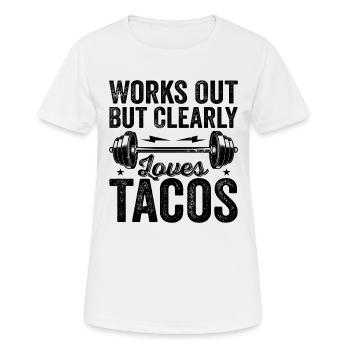 Works Out But Clearly Loves Tacos - Women's Breathable T-Shirt - white - Front - AI Model Female 172 dark (172cm)