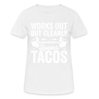 Works Out But Clearly Loves Tacos - Women's Breathable T-Shirt - white - Front - AI Model Female 172 dark (172cm)