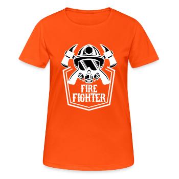 Feuerwehrmann Feuerwehrmann Feueraxt Ersthelfer - Frauen T-Shirt atmungsaktiv - Neonorange - Vorne - AI Model Female 172 dark (172cm)