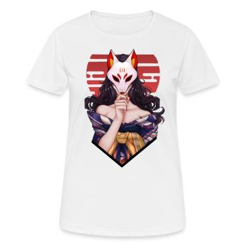 Japanerin in der Kitsune Fuchsmaske - Frauen T-Shirt atmungsaktiv - Weiß - Vorne - AI Model Female 172 dark (172cm)