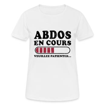 Bauchmuskeln in Arbeit, bitte warten - Frauen T-Shirt atmungsaktiv - Weiß - Vorne - AI Model Female 172 dark (172cm)