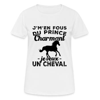 J'm'en fou du prince charmant je veux un cheval - T-shirt respirant Femme - blanc - Devant - AI Model Female 172 dark (172cm)