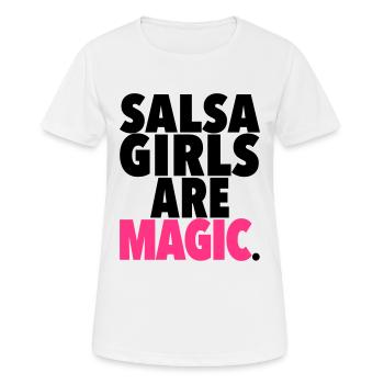 GIRLS SALSA sont magiques - Salsa Dance Fashion - T-shirt respirant Femme - blanc - Devant - AI Model Female 172 dark (172cm)