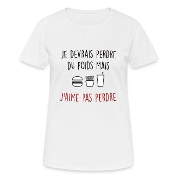 je devrais perdre du poids mais j'aime pas perdre - T-shirt respirant Femme - blanc - Devant - AI Model Female 172 dark (172cm)
