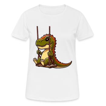 Pensive T-Rex on Playground Swing - Women's Breathable T-Shirt - white - Front - AI Model Female 172 dark (172cm)
