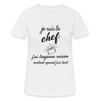 Je suis le chef ! j'ai toujours raison (humour) - T-shirt respirant Femme - blanc - Devant - AI Model Female 172 dark (172cm)