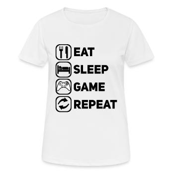 Eat Sleep Game Repeat - Gaming Spruch - Frauen T-Shirt atmungsaktiv - Weiß - Vorne - AI Model Female 172 dark (172cm)