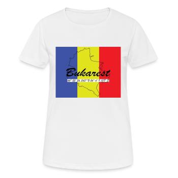 Bukarest - Hauptstadt mit GPS & Flagge - Frauen T-Shirt atmungsaktiv - Weiß - Vorne - AI Model Female 172 dark (172cm)