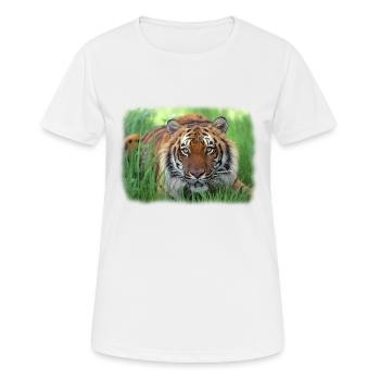 Tiger im Gras - Frauen T-Shirt atmungsaktiv - Weiß - Vorne - AI Model Female 172 dark (172cm)