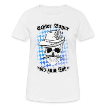Echter Bayer - Bis zum Tod - Totenkopf - Rauten - Frauen T-Shirt atmungsaktiv - Weiß - Vorne - AI Model Female 172 dark (172cm)