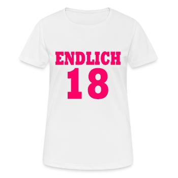 Endlich 18 - Frauen T-Shirt atmungsaktiv - Weiß - Vorne - AI Model Female 172 dark (172cm)