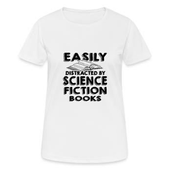 Science-Fiction-Lesergeschenke, die leicht abgelenkt werden können von - Frauen T-Shirt atmungsaktiv - Weiß - Vorne - AI Model Female 172 dark (172cm)