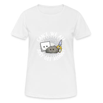 Können wir nicht alle einfach mit Steinpapierscheren auskommen - Frauen T-Shirt atmungsaktiv - Weiß - Vorne - AI Model Female 172 dark (172cm)