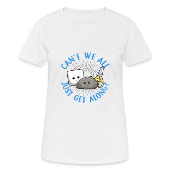 Können wir nicht alle einfach mit Steinpapierscheren auskommen - Frauen T-Shirt atmungsaktiv - Weiß - Vorne - AI Model Female 172 dark (172cm)