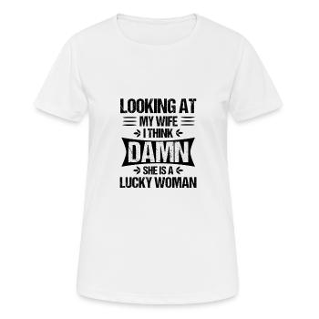 Wenn Sie Ihre Frau verdammt ansehen, ist sie ein glücklicher Ehemann - Frauen T-Shirt atmungsaktiv - Weiß - Vorne - AI Model Female 172 dark (172cm)