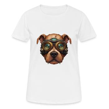 Steampunk Pitbull Dog in Clockwork Glassess - Women's Breathable T-Shirt - white - Front - AI Model Female 172 dark (172cm)