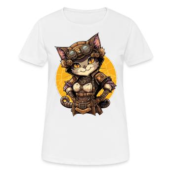 Steampunk Katze - Frauen T-Shirt atmungsaktiv - Weiß - Vorne - AI Model Female 172 dark (172cm)
