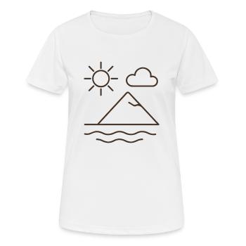 Minimalistisches Bergmotiv mit Sonne und Wolke - Frauen T-Shirt atmungsaktiv - Weiß - Vorne - AI Model Female 172 dark (172cm)