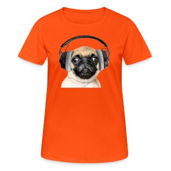 Mobylette avec écouteurs - T-shirt respirant Femme - orange néon - Devant - AI Model Female 172 dark (172cm)